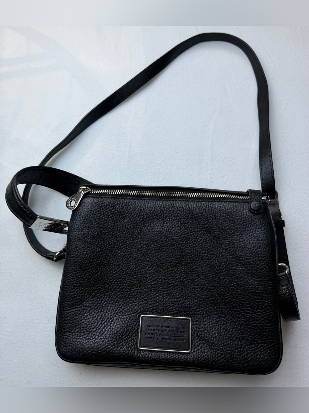 Marc by Marc Jacobs Ligero double Percy Black Pebbled Leather Crossbody Bag